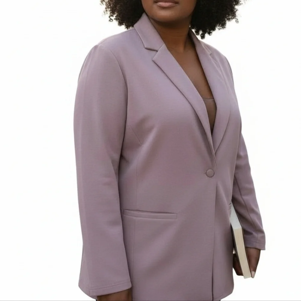 ASOS Curve Blazer Size 16 Purple Shade Faux Pockets Oversized Stretchy Long New